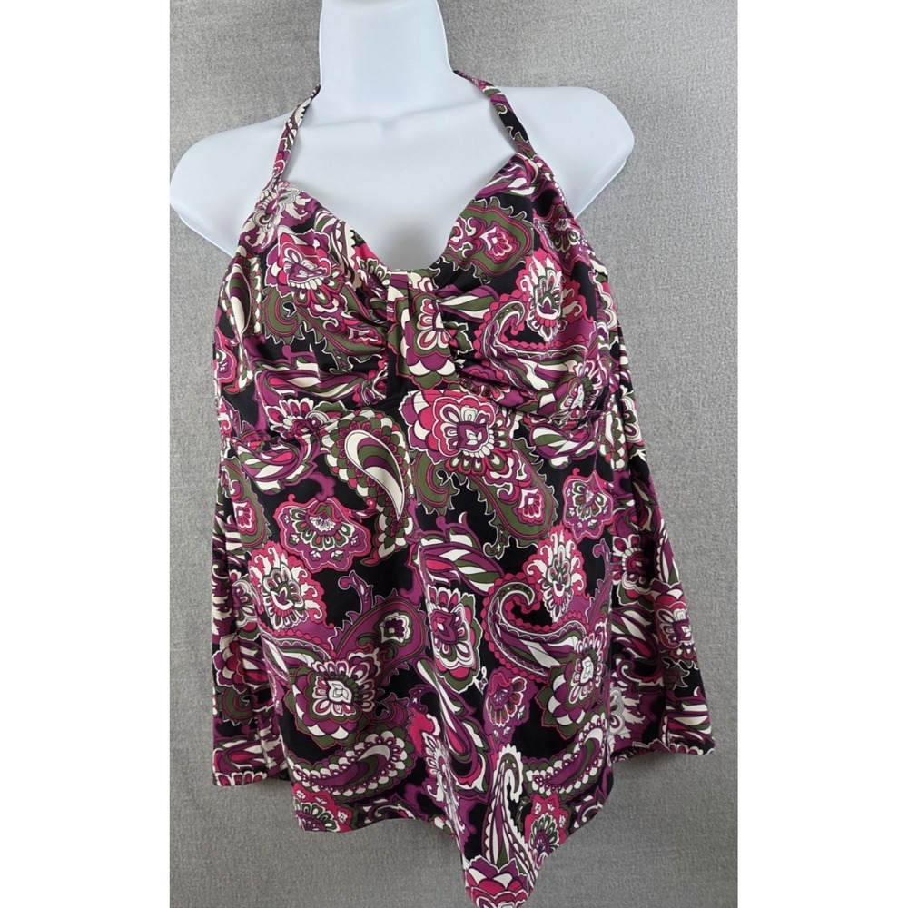 Lands End Tankini Bathing Suit Top 18 Ruched Underwire Bodice Pink Multi Paisley